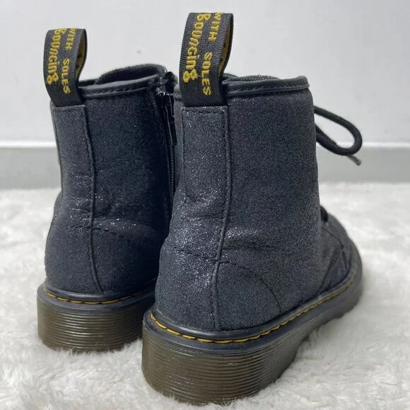 Dr. Martens Kid's Delaney Iridescent Glitter Combat Boots Lace Up Shoes Size 1 - Picture 3 of 11